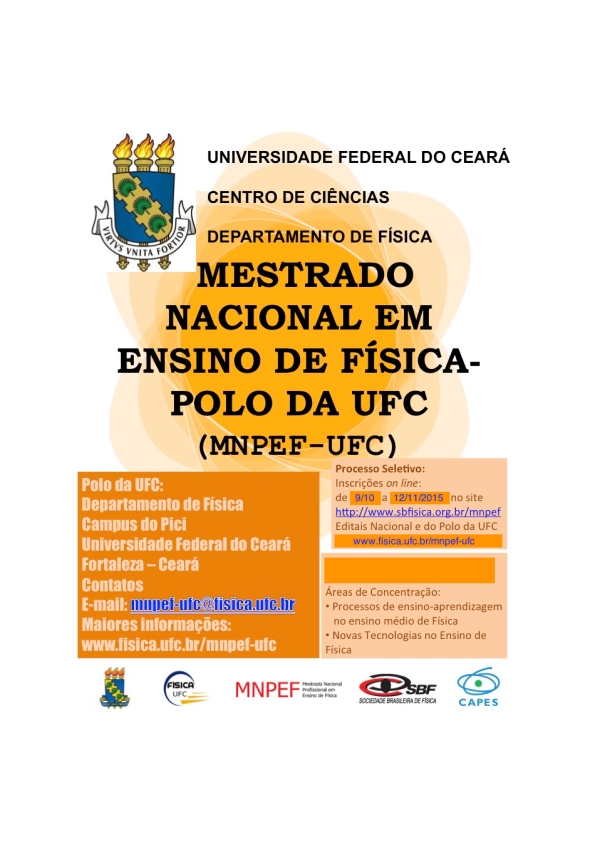 seleção do Mestrado em Ensino de Física da UFC Coordenadoria Regional